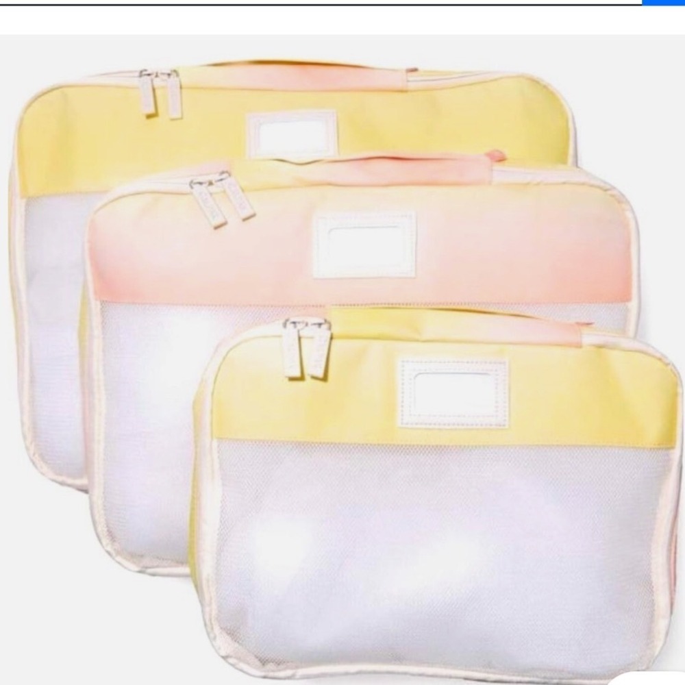 Calpak Sunset Ombre 3 Piece Packing Cube Set Yellow Peach Mesh Travel Organizer